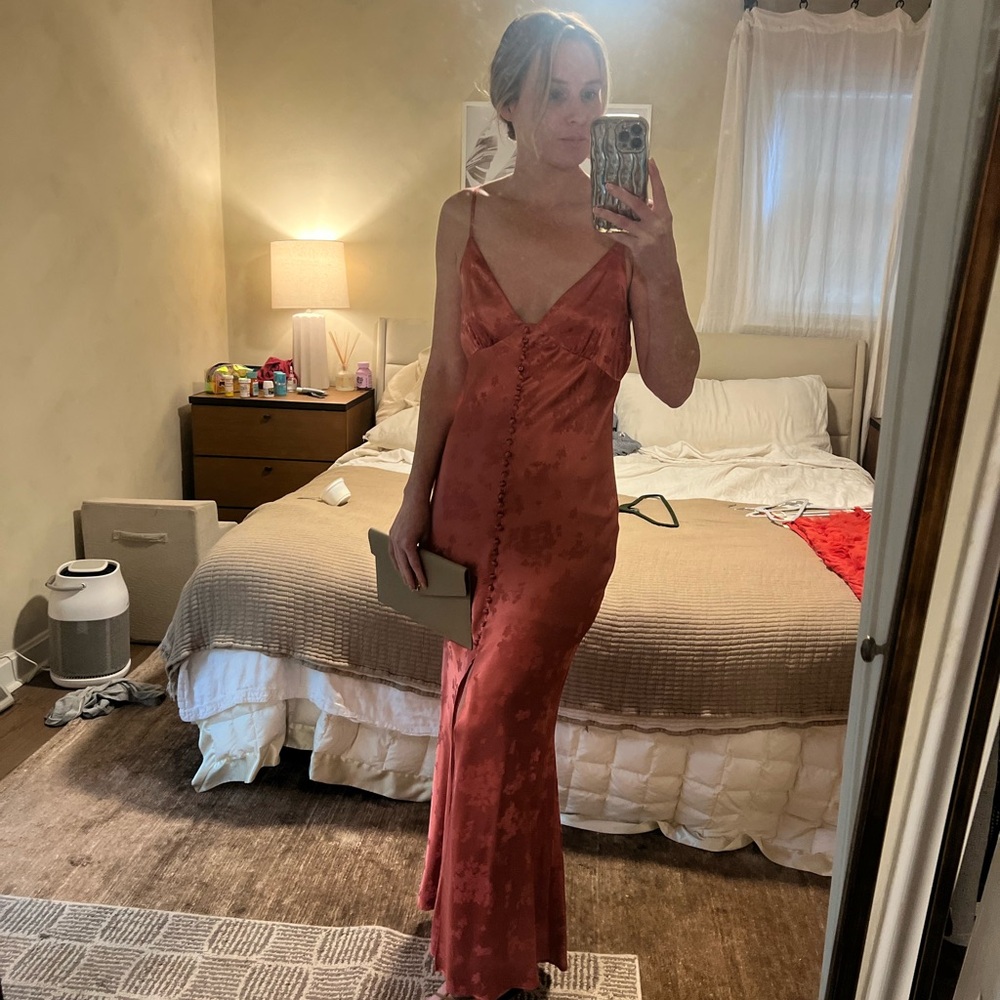 Elegant Rust Satin Slip Dress